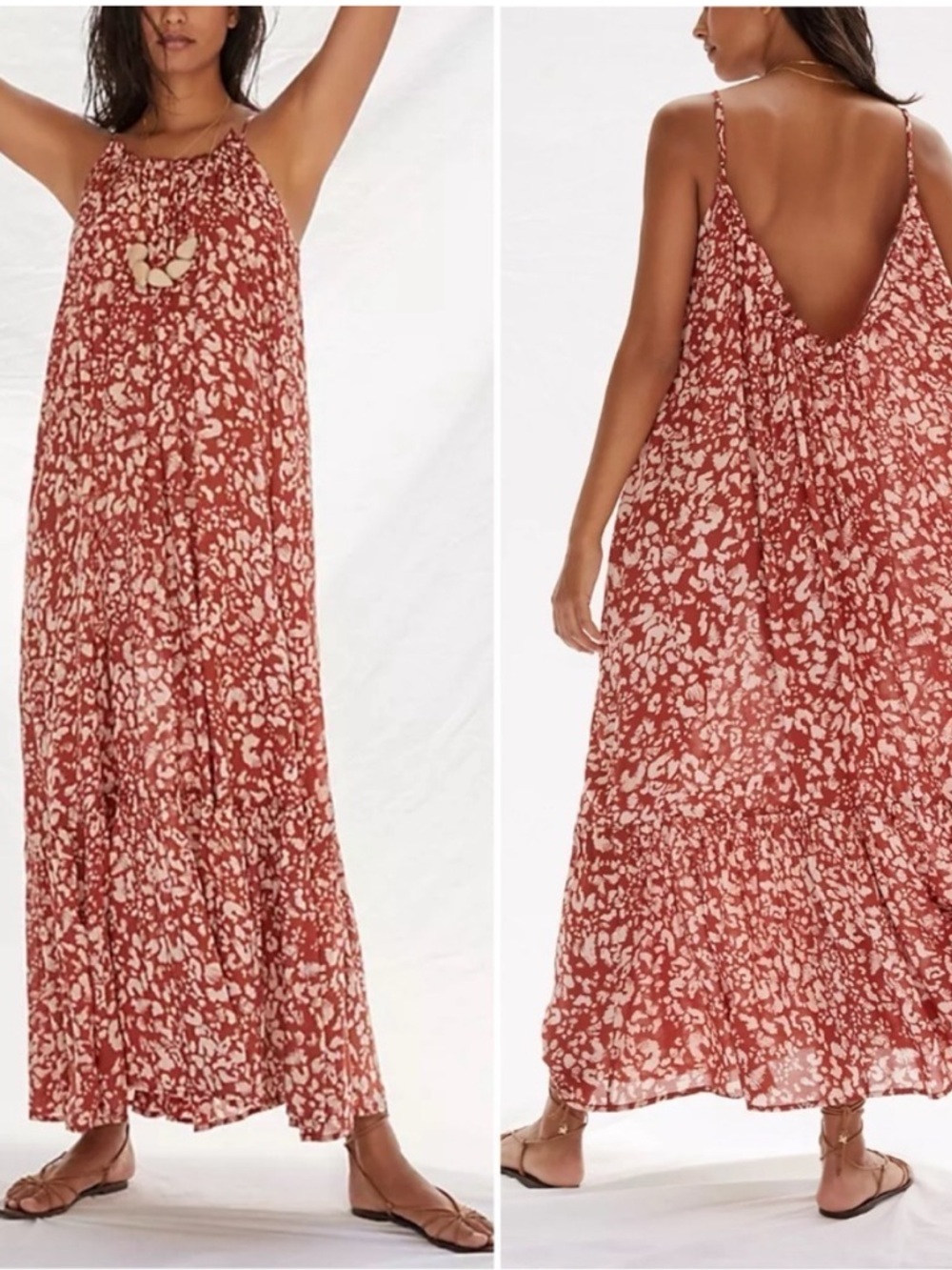 BY ANTHROPOLOGIE Low Back Flounced Maxi Lounge Dress